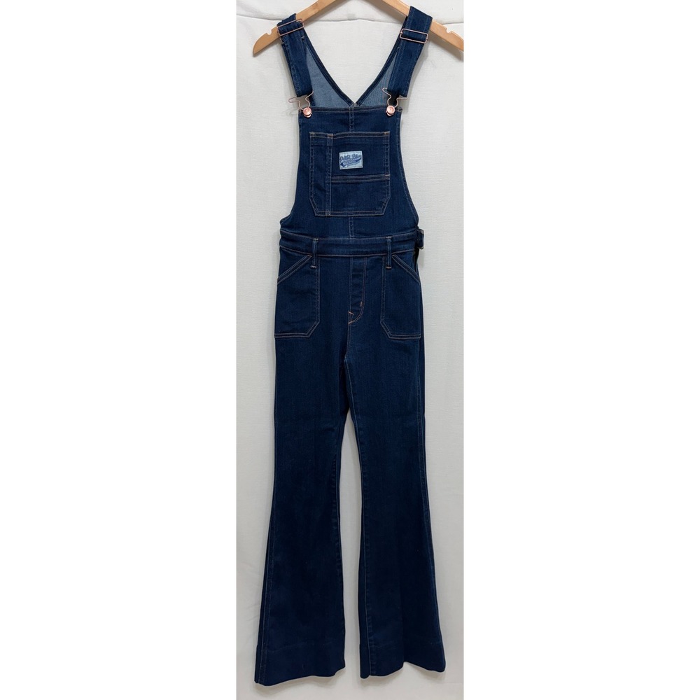 Porter Blue Women's Overalls Dark Wash Organic Denim Wide Leg Flare Sustainable